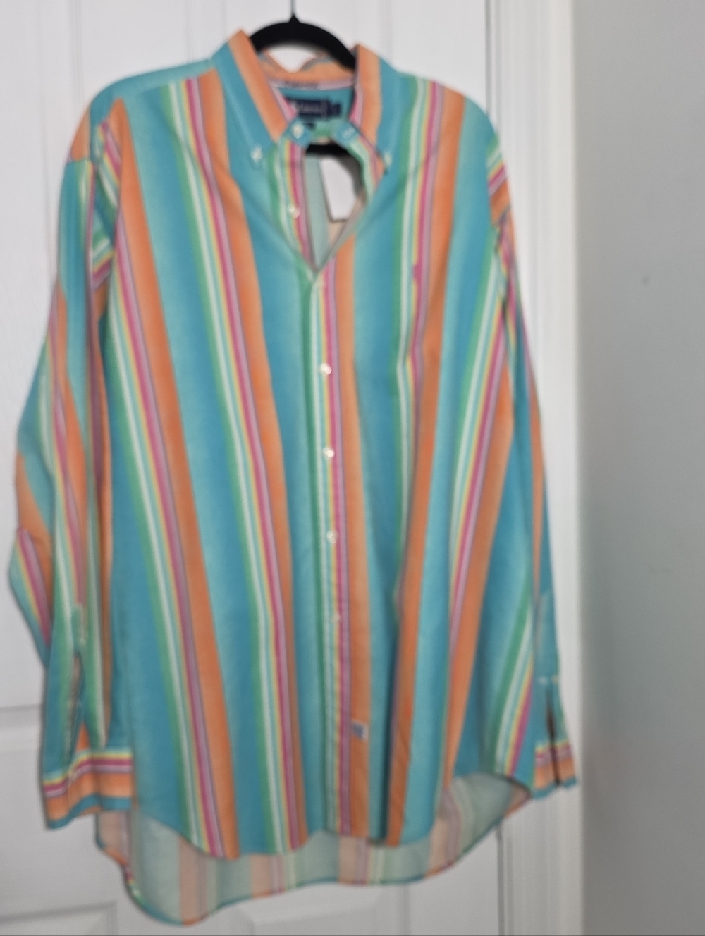 Polo Ralph Lauren Mens Multicolor Striped Button-Up Shirt - Teal & Orange - Picture 2 of 4